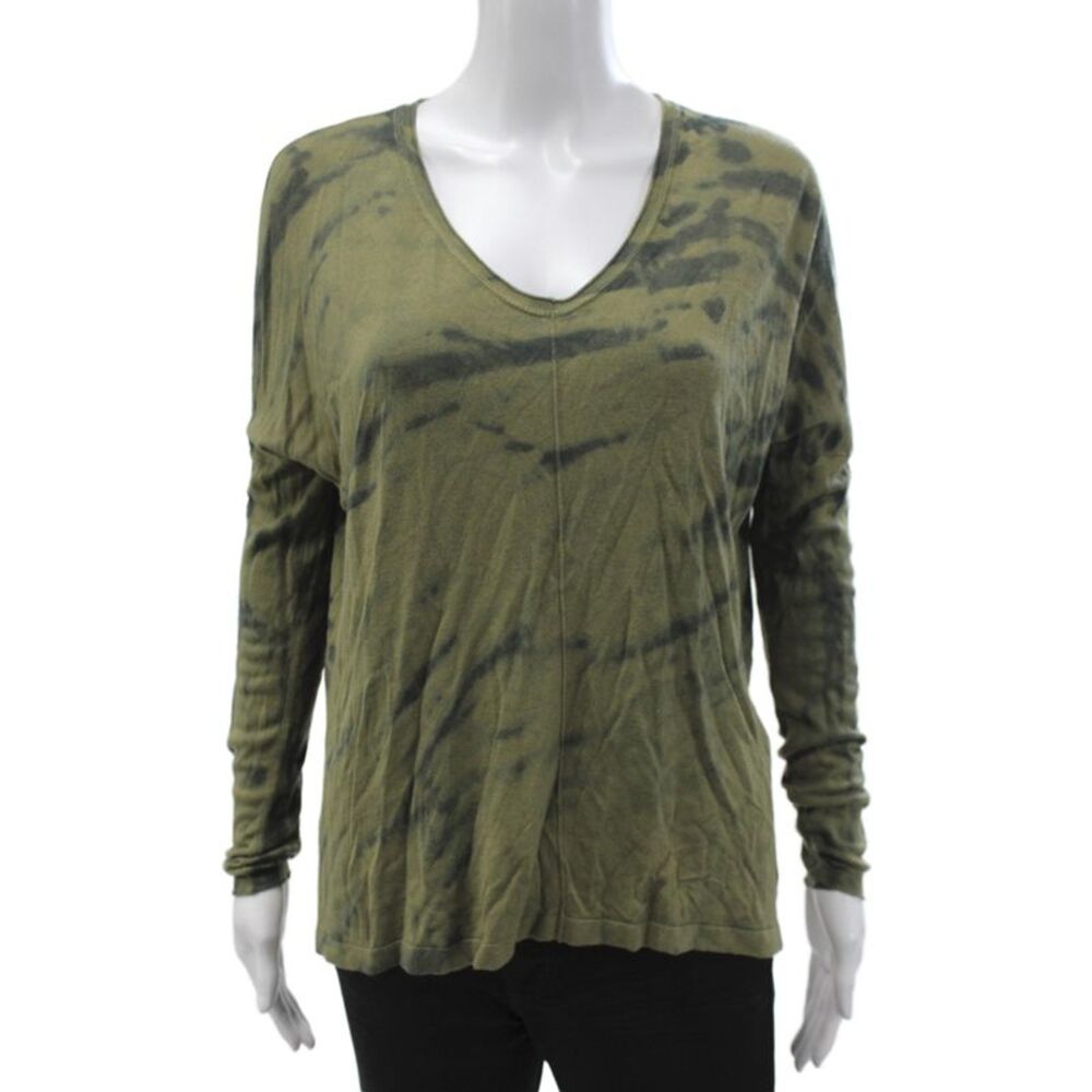 Kokun Womens Cashmere V-Neck Camouflage T-Shirt Long Sleeve Size M